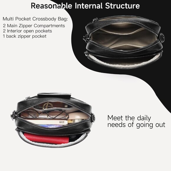 Women Crossbody Bag PU Leather Small Purse with Wide Adjustable Strap - Picture 4 of 7